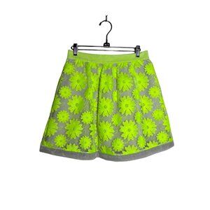 Karen Millen Size 6 Neon Yellow Sheer Floral Lined Mini Skirt Spring Summer